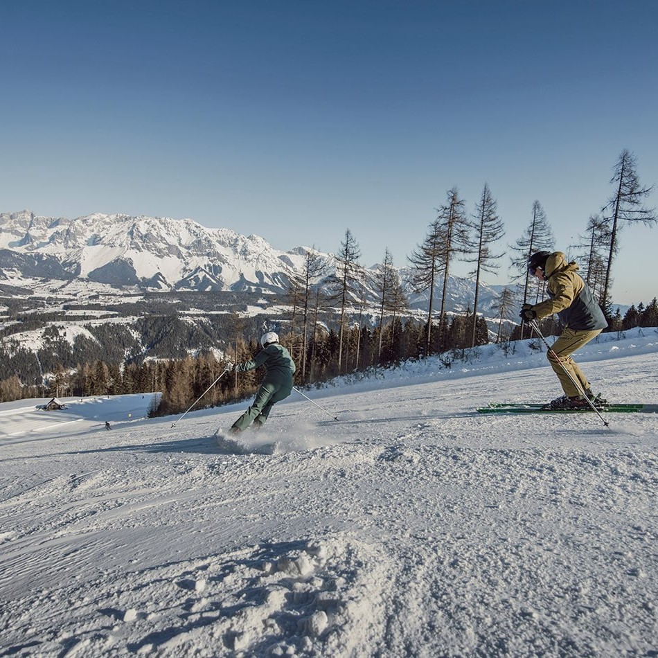 Skiing on perfectly prepared slopes