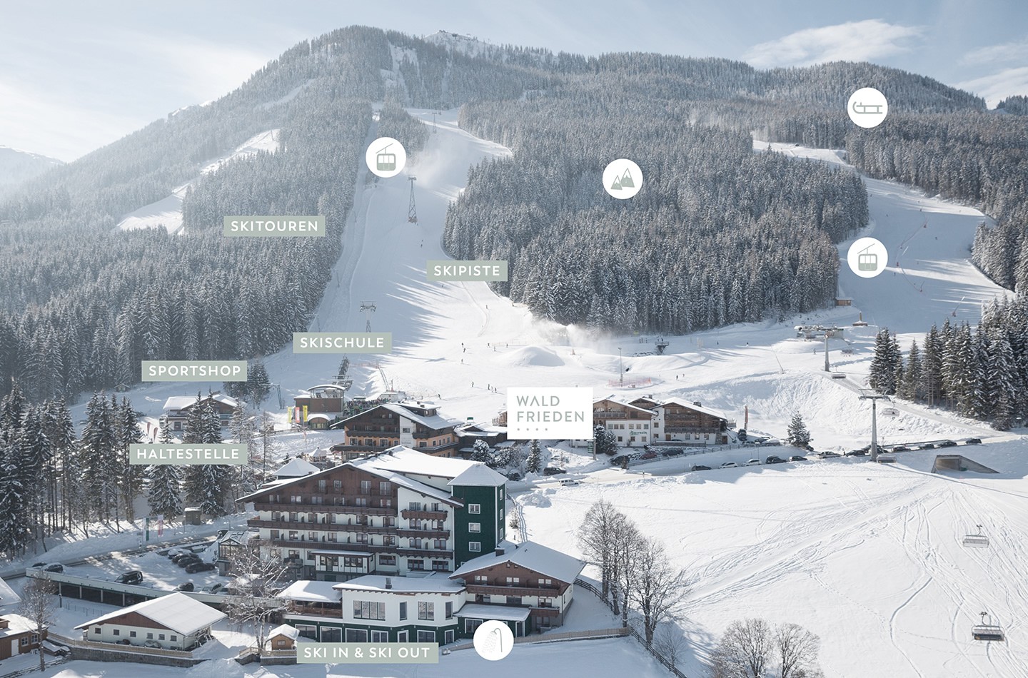 Skiing holiday besides the lift and slopes in the Hotel Waldfrieden in Schladming Rohrmoos