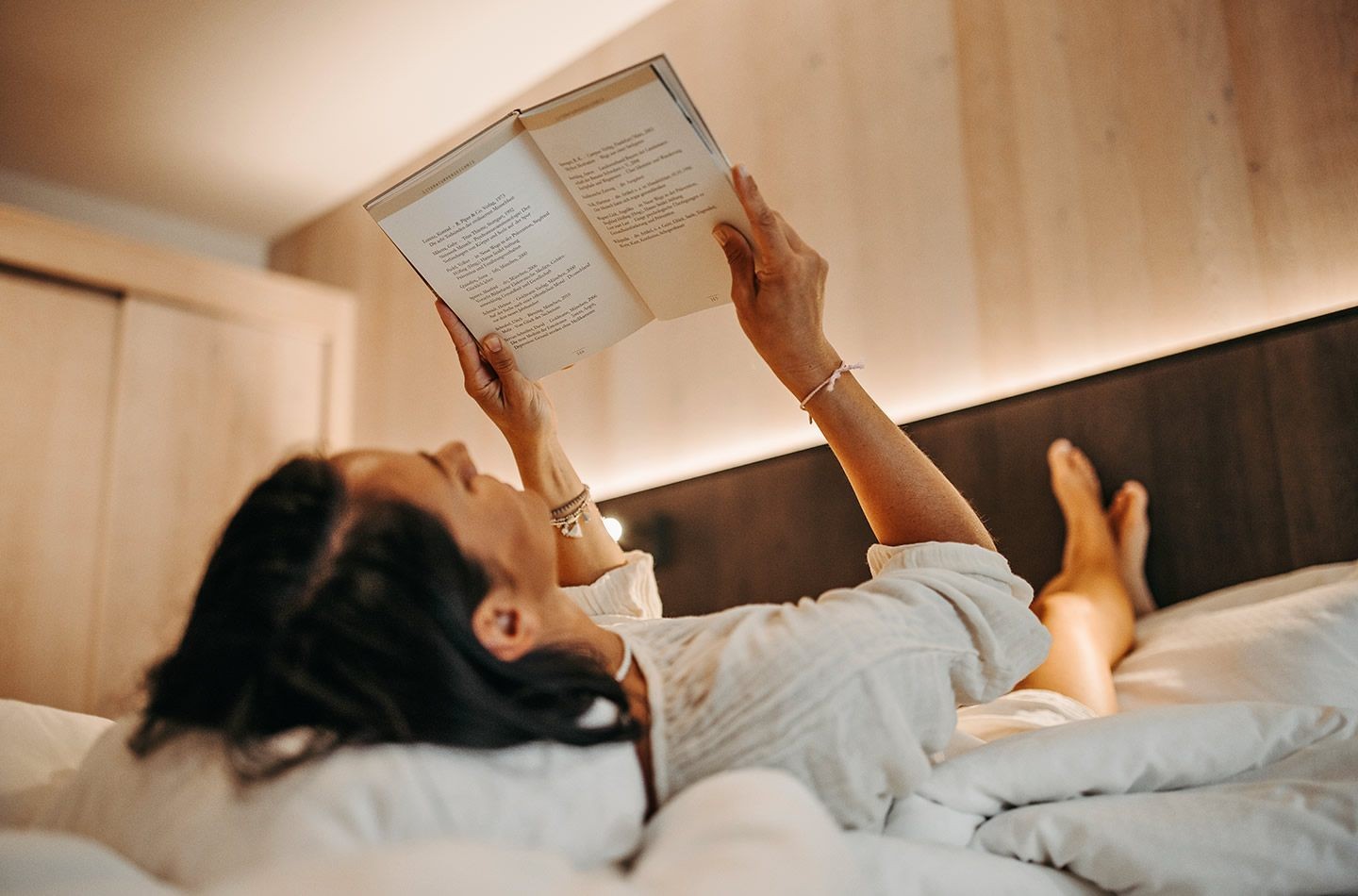 Reading in the comfortable hotel room